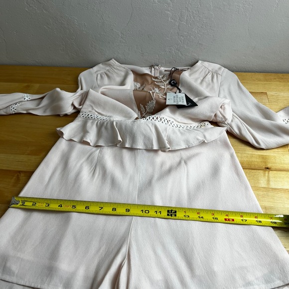 For Love & Lemons Emelia Romper‎ Blush Pink Bell Sleeve Size Small NEW w/Flaws - Picture 12 of 13